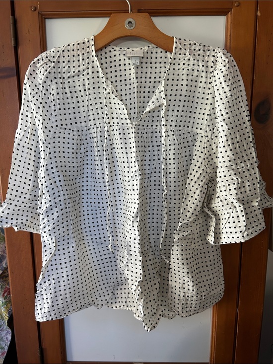 a new day Tops - A new day Lightweight White Polka Dot V-Neck Women's Top